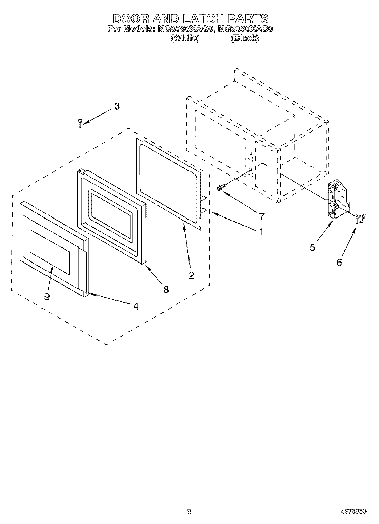 DOOR AND LATCH Diagram and Parts List for MG3090XAB0  Whirlpool Microwave