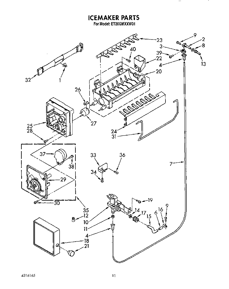 ICEMAKER, LIT/OPTIONAL Diagram and Parts List for ET20GMXXN01  Whirlpool Refrigerator