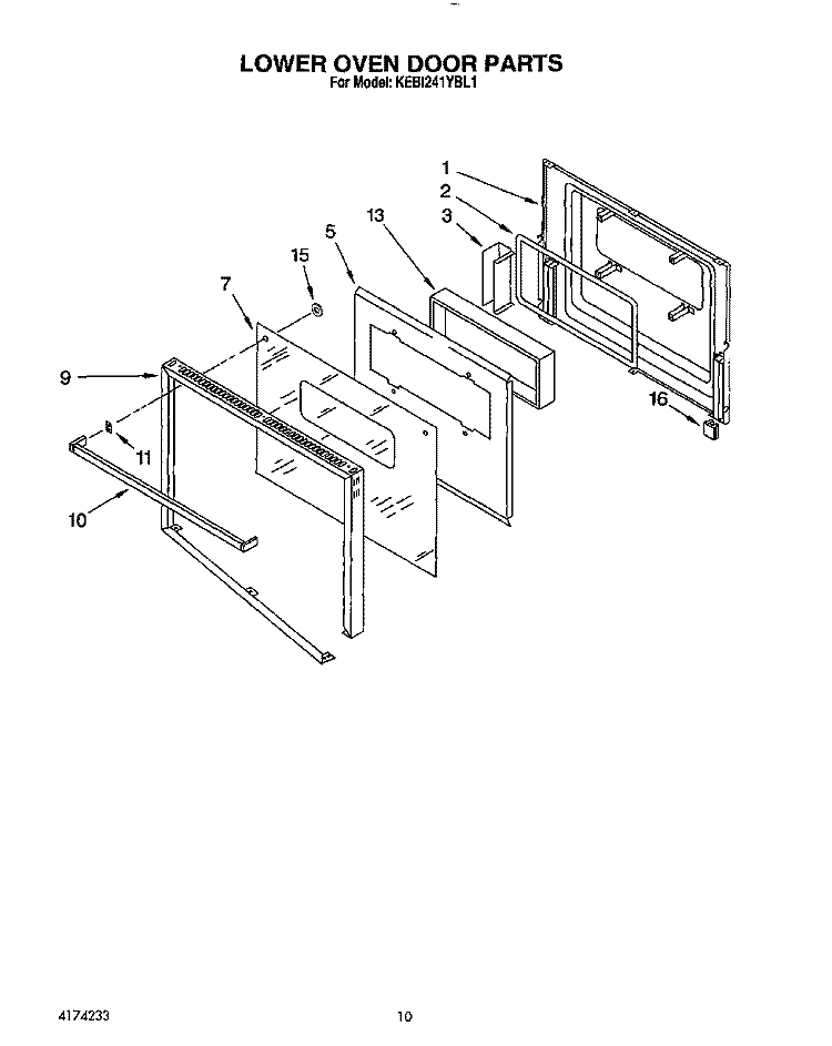 LOWER OVEN DOOR Diagram and Parts List for KEBI241YBL1  KitchenAid Wall Oven