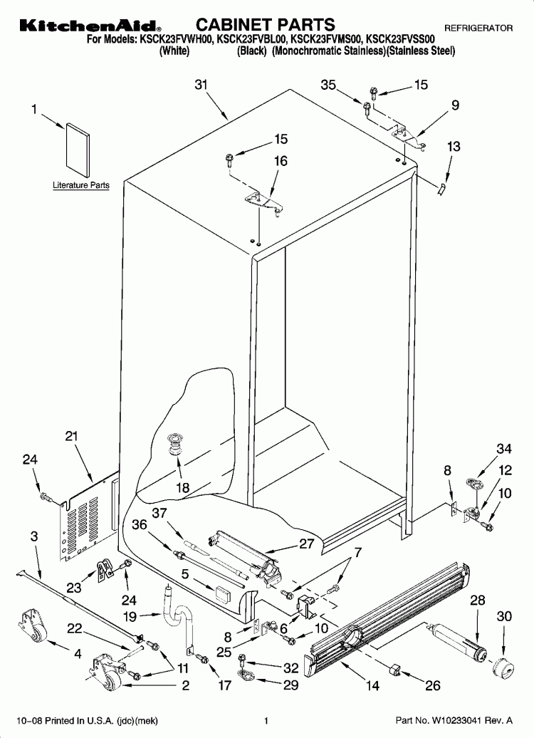 CABINET PARTS Diagram and Parts List for KSCK23FVSS00  KitchenAid Refrigerator