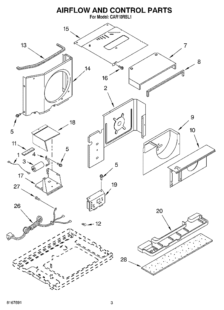 AIR FLOW AND CONTROL PARTS Diagram and Parts List for CAR10RSL1  Crosley Air Conditioner