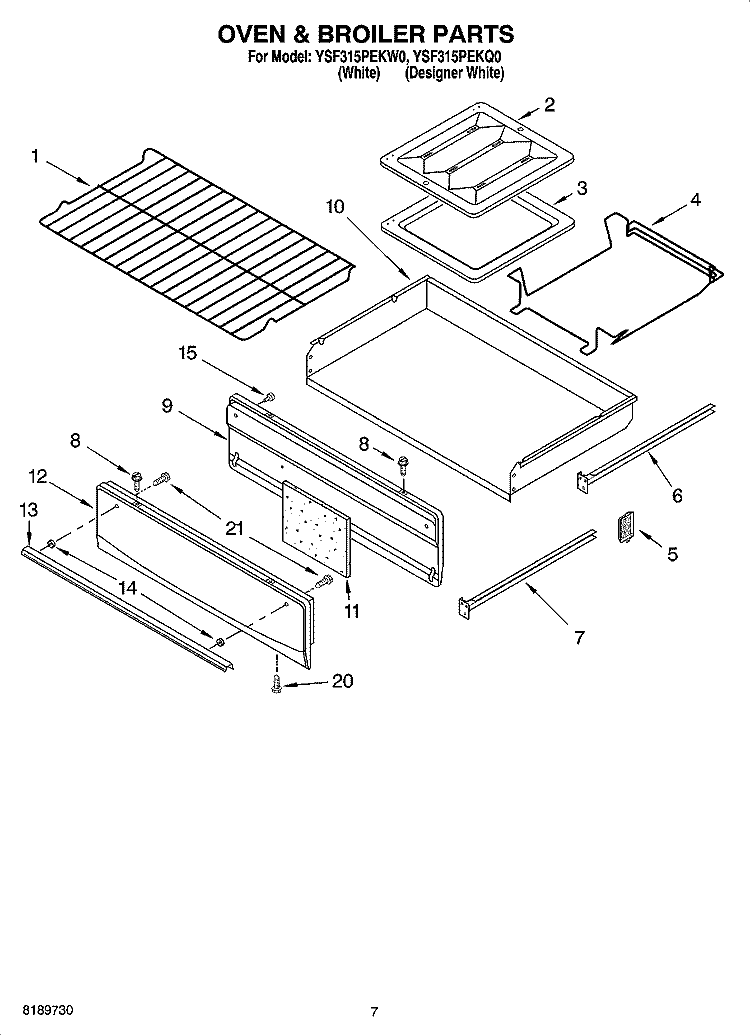 OVEN & BROILER PARTS Diagram and Parts List for YSF315PEKQ0  Whirlpool Range