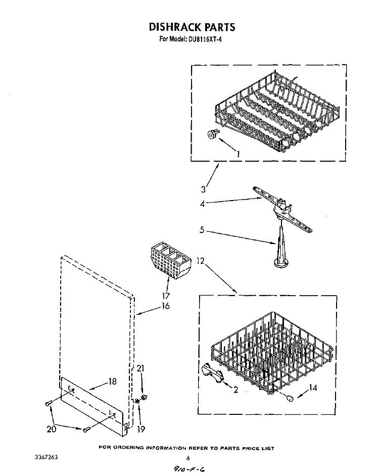 DISHRACK Diagram and Parts List for DU8116XT4  Whirlpool Dishwasher
