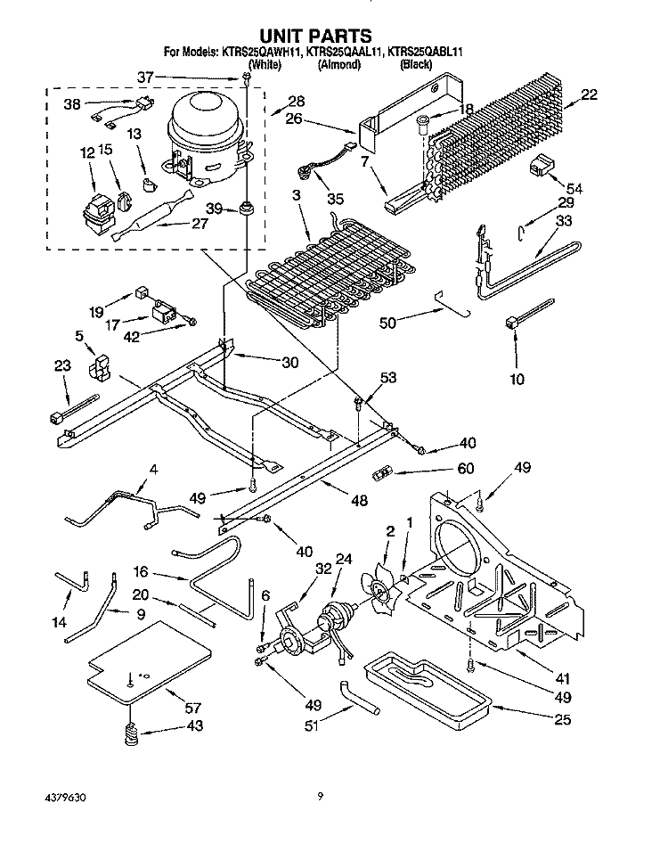 UNIT Diagram and Parts List for KTRS25QAAL11  KitchenAid Refrigerator