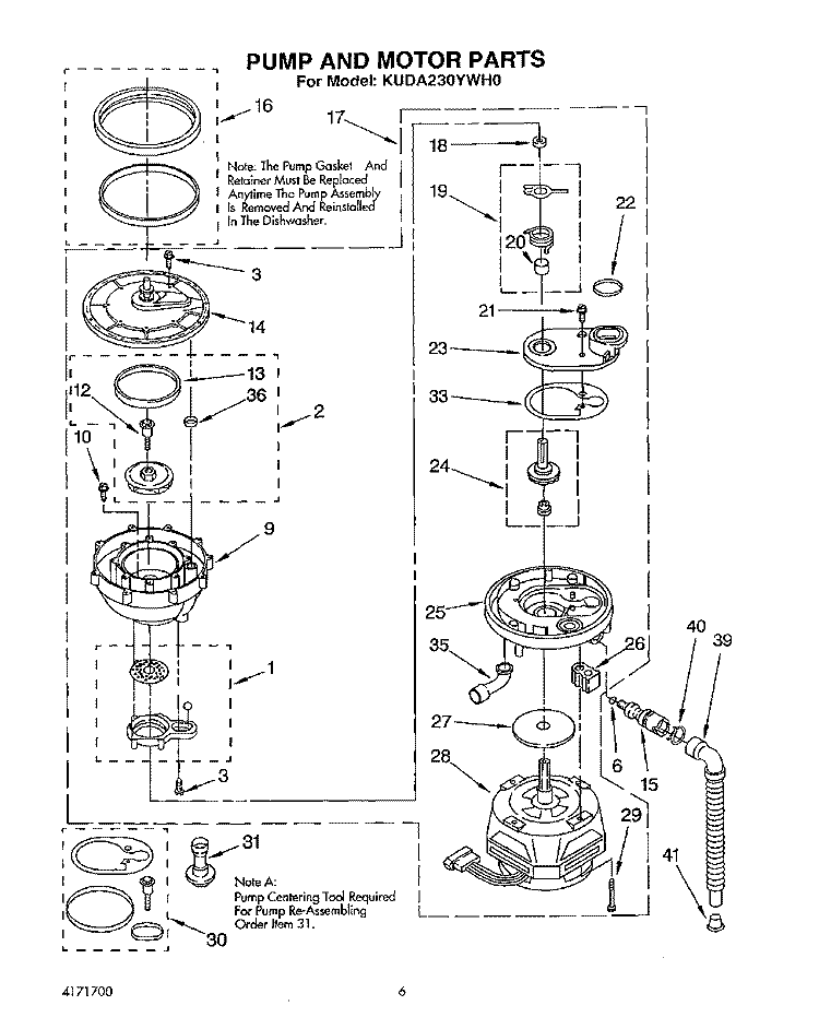 PUMP AND MOTOR Diagram and Parts List for KUDA230YAL0  KitchenAid Dishwasher
