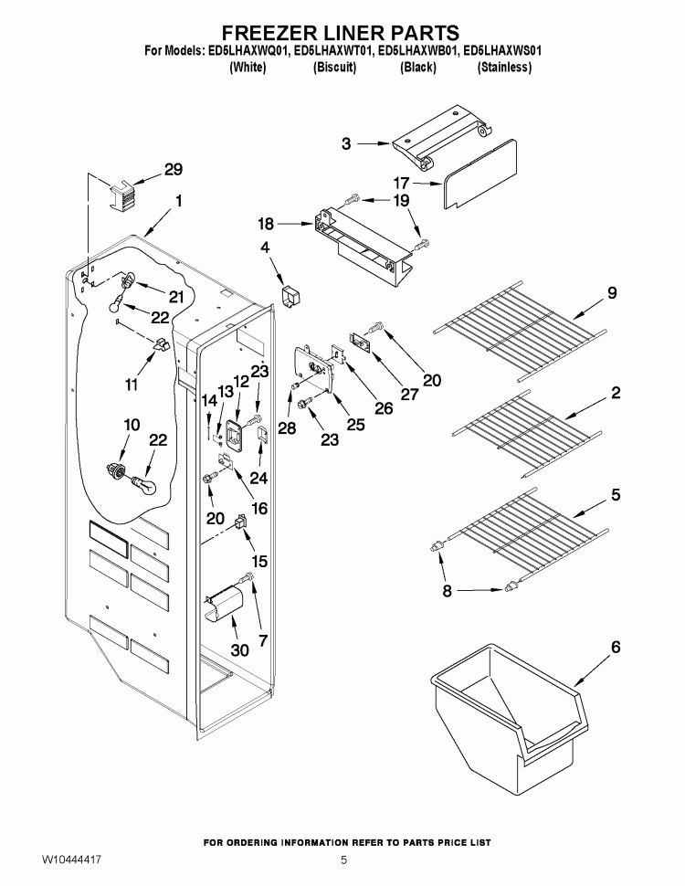 FREEZER LINER PARTS Diagram and Parts List for ED5LHAXWT01  Whirlpool Refrigerator