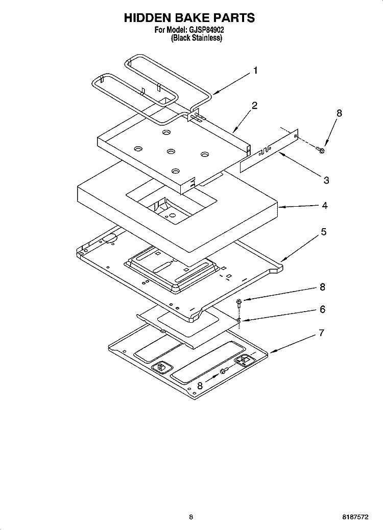 HIDDEN BAKE PARTS Diagram and Parts List for GJSP84902  Whirlpool Range