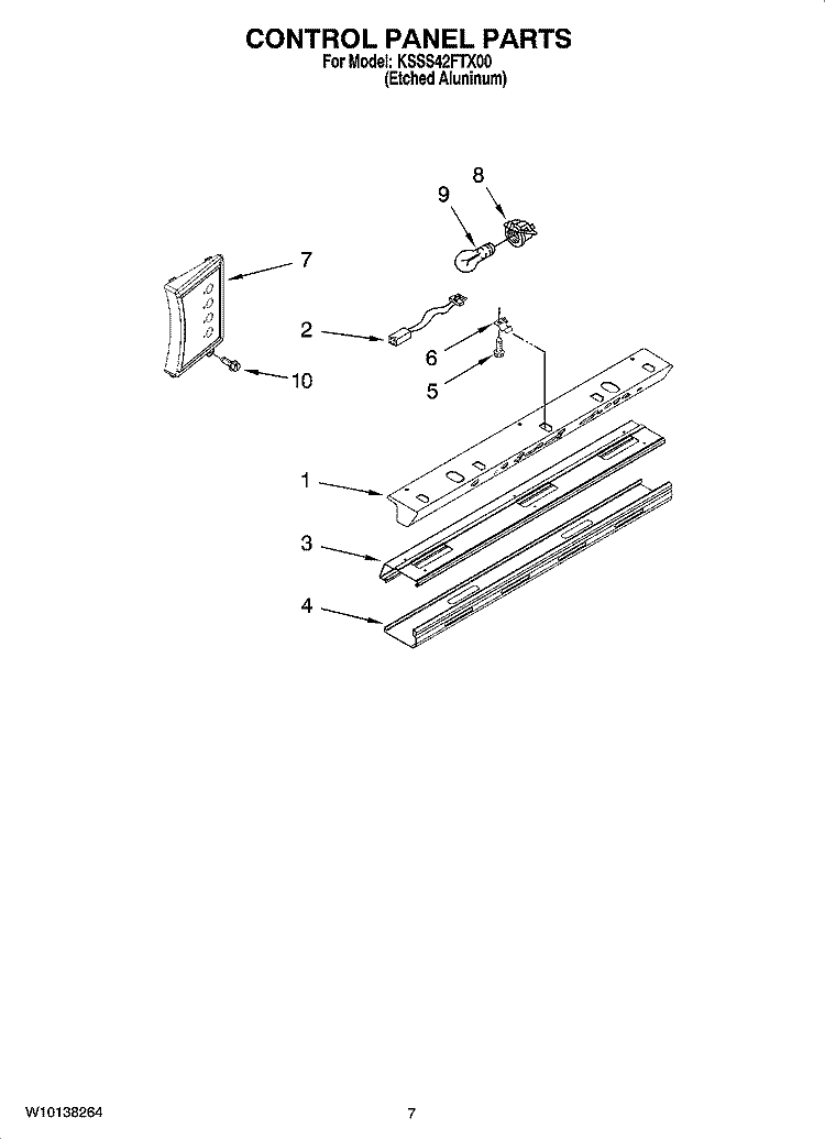 CONTROL PANEL PARTS Diagram and Parts List for KSSS42FTX00  KitchenAid Refrigerator