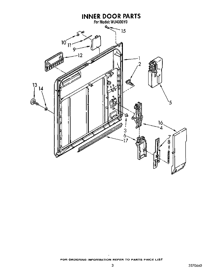INNER DOOR Diagram and Parts List for WU4300Y0  Roper Dishwasher