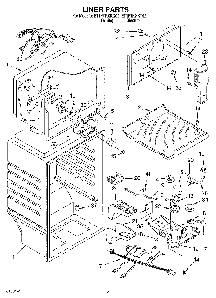 LINER Diagram and Parts List for ET1FTKXKT02  Whirlpool Refrigerator