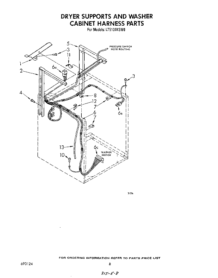 DRYER SUPPORTS AND WASHER CABINET H Diagram and Parts List for LT5100XSW0  Whirlpool Washer Dryer Combo