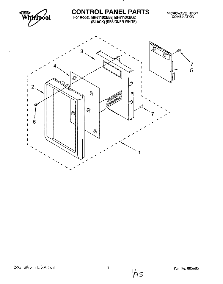 CONTROL PANEL Diagram and Parts List for MH6110XBB2  Whirlpool Microwave