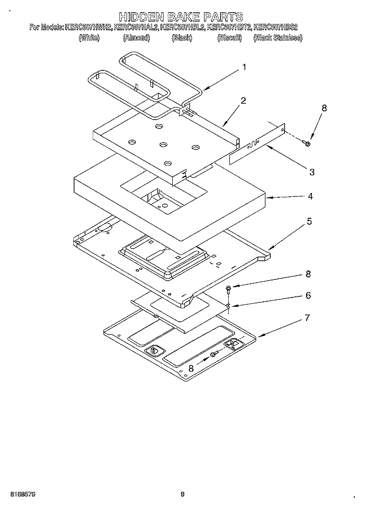 HIDDEN BAKE Diagram and Parts List for KERC507HWH2  KitchenAid Range