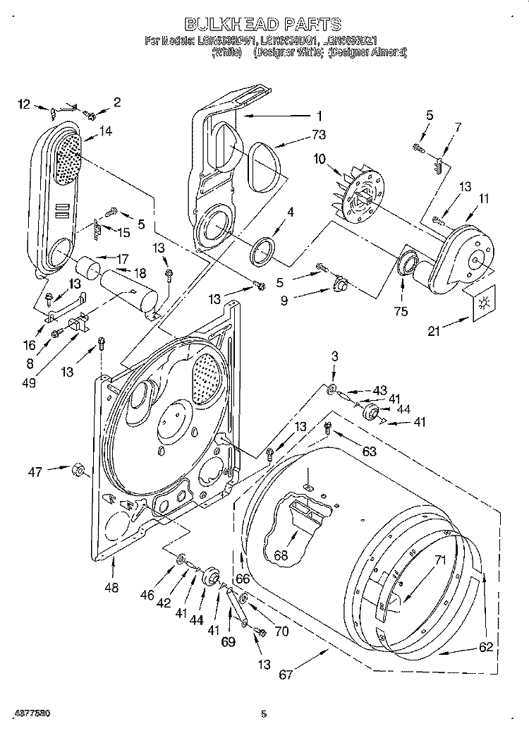 BULKHEAD Diagram and Parts List for LGR6638DW1  Whirlpool Dryer