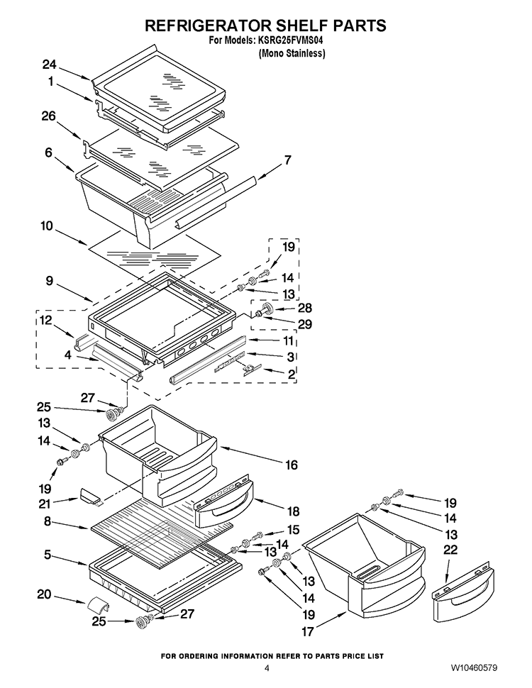 REFRIGERATOR SHELF PARTS Diagram and Parts List for KSRG25FVMS04  KitchenAid Refrigerator