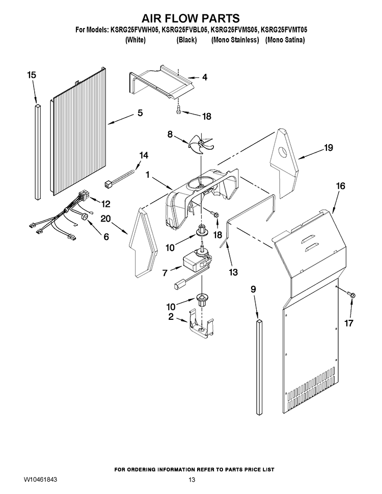 AIR FLOW PARTS Diagram and Parts List for KSRG25FVMS05  KitchenAid Refrigerator