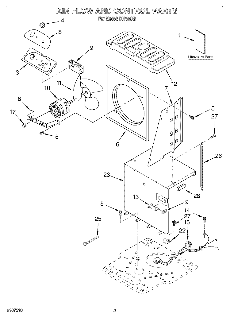 AIRFLOW & CONTROL, LITERATURE Diagram and Parts List for DH400K0  Whirlpool Dehumidifier