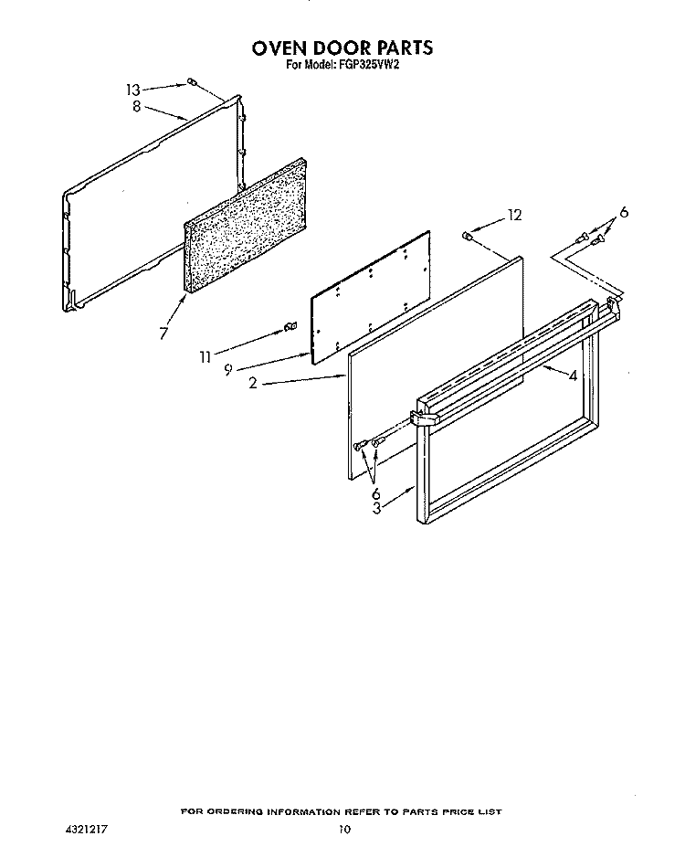 OVEN DOOR, LIT/OPTIONAL Diagram and Parts List for FGP325VW2  Roper Range