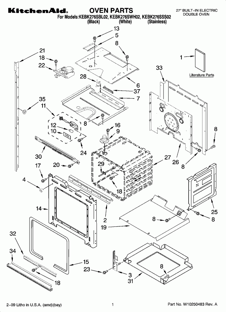OVEN PARTS Diagram and Parts List for KEBK276SBL02  KitchenAid Wall Oven