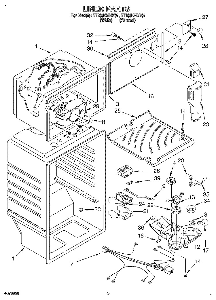 LINER Diagram and Parts List for ET18JKXDW01  Whirlpool Refrigerator