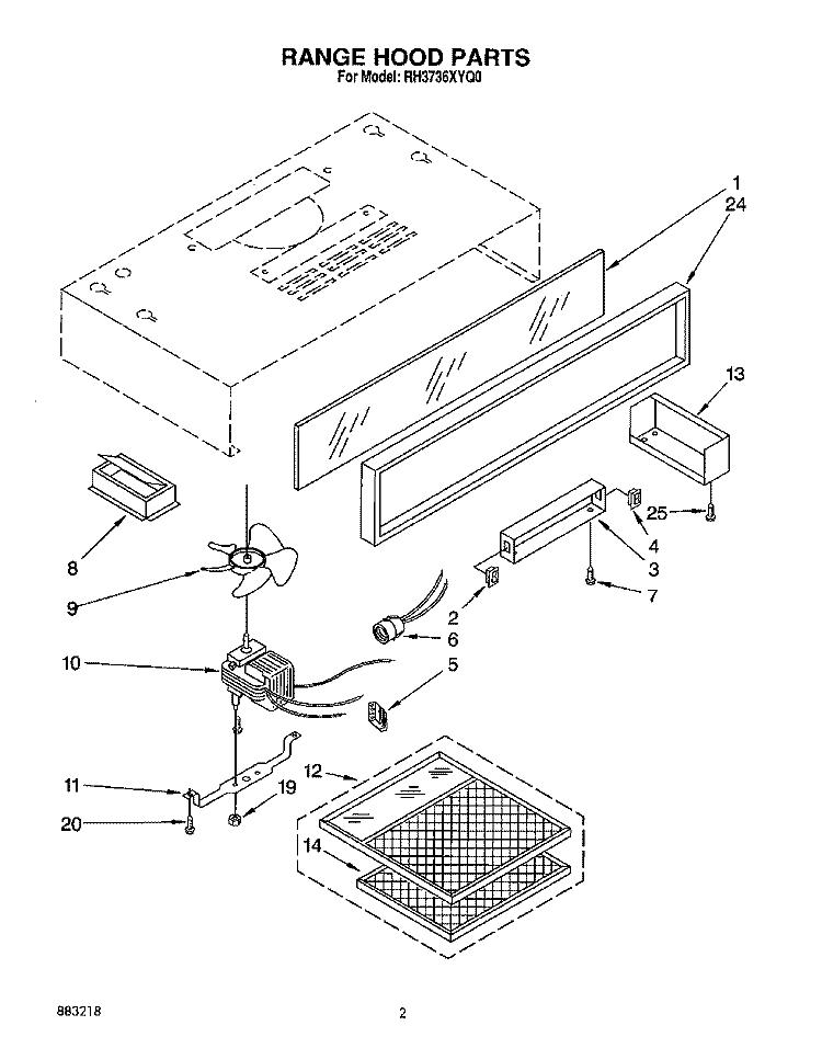 SECTION Diagram and Parts List for RH3736XYQ0  Whirlpool Range Hood