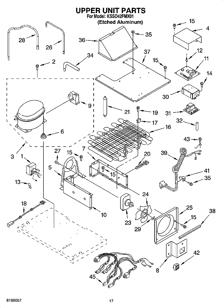 UPPER UNIT PARTS Diagram and Parts List for KSSO42FMX01  KitchenAid Refrigerator
