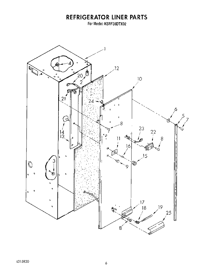 REFRIGERATOR LINER Diagram and Parts List for KSRF36DTX02  KitchenAid Refrigerator