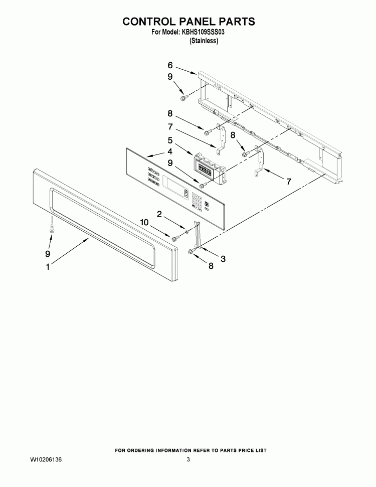 CONTROL PANEL PARTS Diagram and Parts List for KBHS109SSS03  KitchenAid Microwave