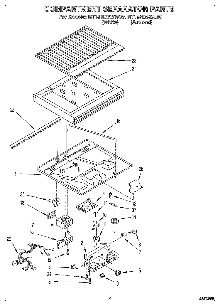 COMPARTMENT SEPARATOR Diagram and Parts List for RT18HDXBW00  Roper Refrigerator
