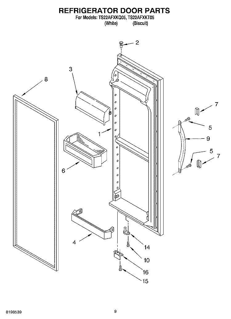 REFRIGERATOR DOOR PARTS Diagram and Parts List for TS22AFXKQ05  Estate Refrigerator