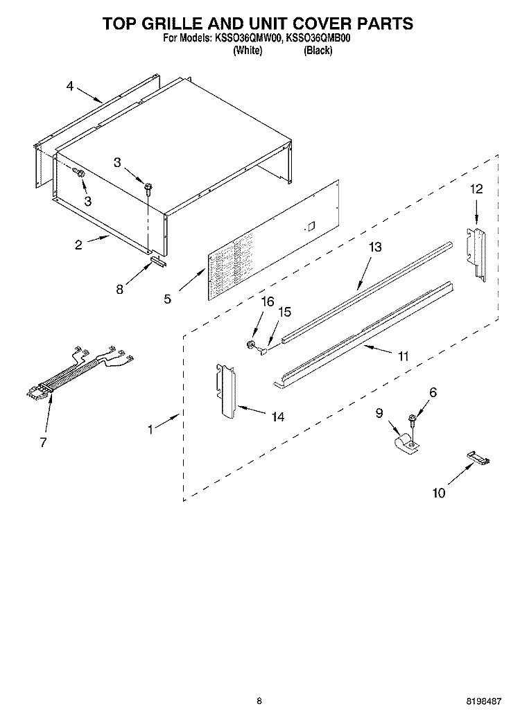 TOP GRILLE AND UNIT COVER PARTS Diagram and Parts List for KSSO36QMB00  KitchenAid Refrigerator