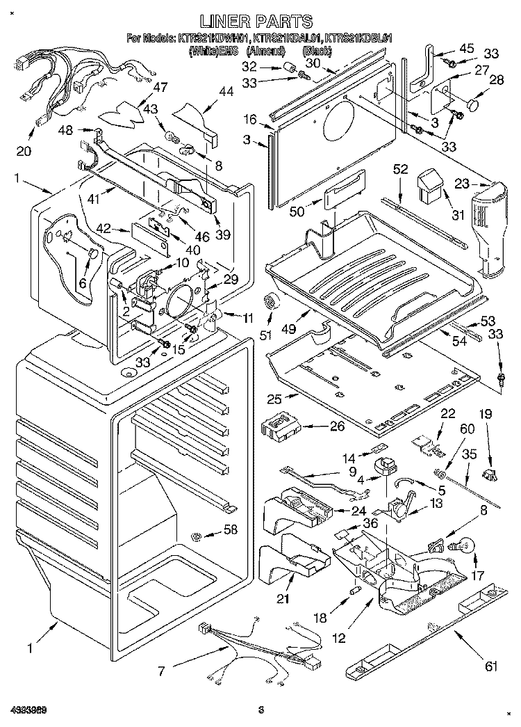 LINER Diagram and Parts List for KTRS21KDAL01  KitchenAid Refrigerator