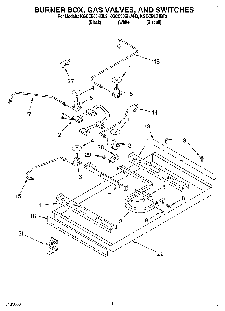 SECTION Diagram and Parts List for KGCC505HWH2  KitchenAid Cooktop