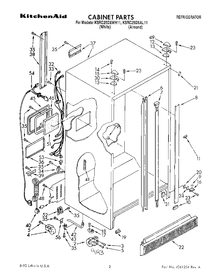CABINET Diagram and Parts List for KSRC25DXWH11  KitchenAid Refrigerator