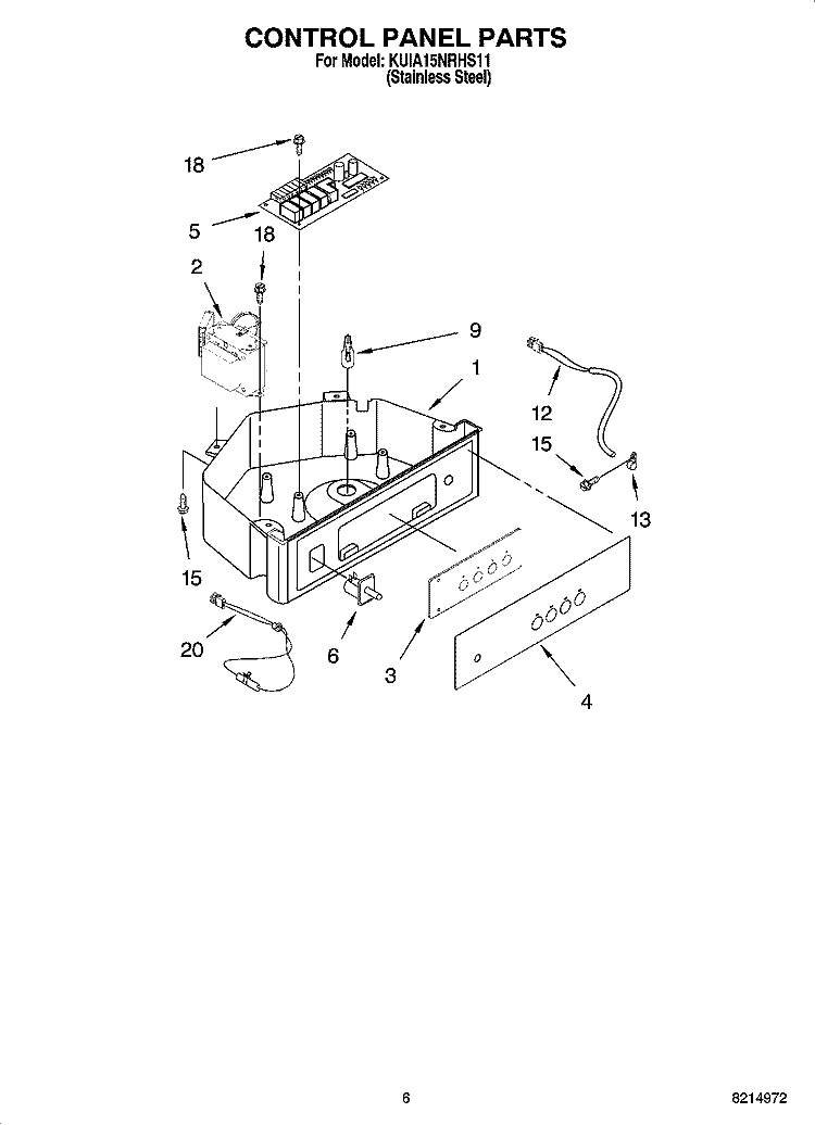 CONTROL PANEL PARTS Diagram and Parts List for KUIA15NRHS11  KitchenAid Ice Maker