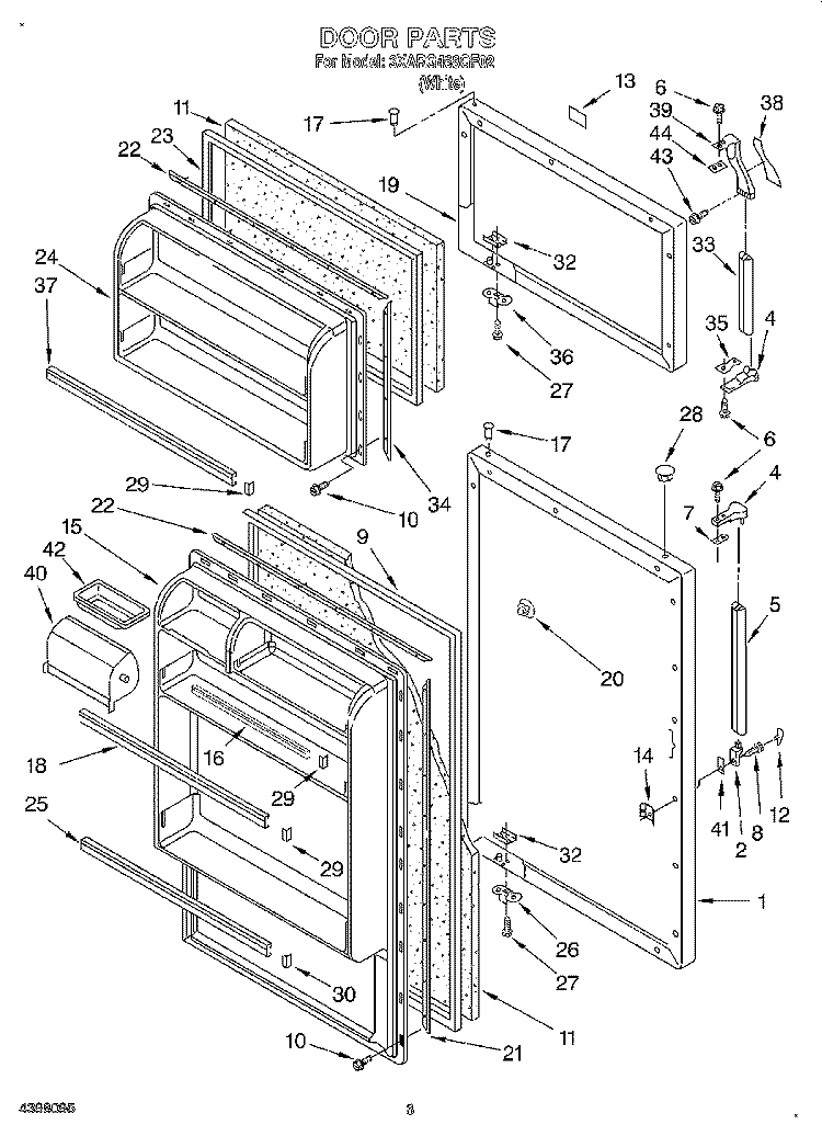DOOR Diagram and Parts List for 3XARG468GF02  Whirlpool Refrigerator