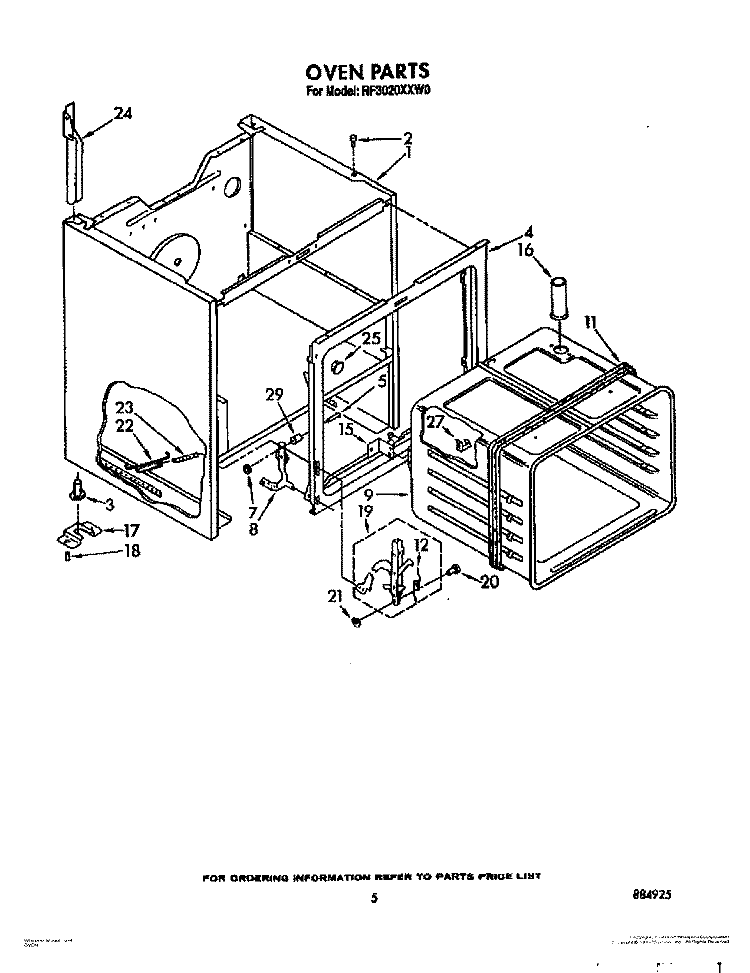 OVEN Diagram and Parts List for RF3020XXN0  Whirlpool Range
