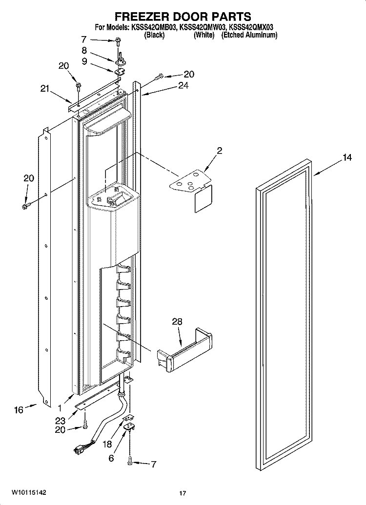 FREEZER DOOR PARTS Diagram and Parts List for KSSS42QMW03  KitchenAid Refrigerator