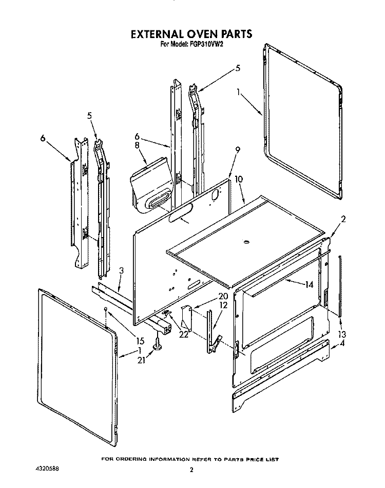 EXTERNAL OVEN Diagram and Parts List for FGP310VL2  Roper Range