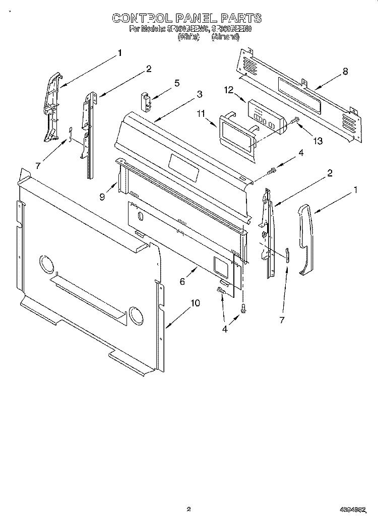 CONTROL PANEL Diagram and Parts List for SF360BEEW0  Whirlpool Range