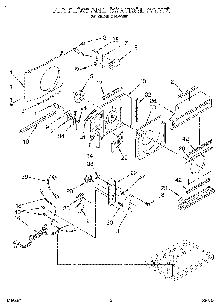 AIR FLOW AND CONTROL Diagram and Parts List for CA6WM41  Crosley Air Conditioner