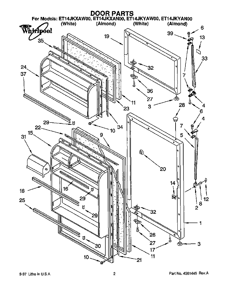 DOOR Diagram and Parts List for ET14JKXAN00  Whirlpool Refrigerator