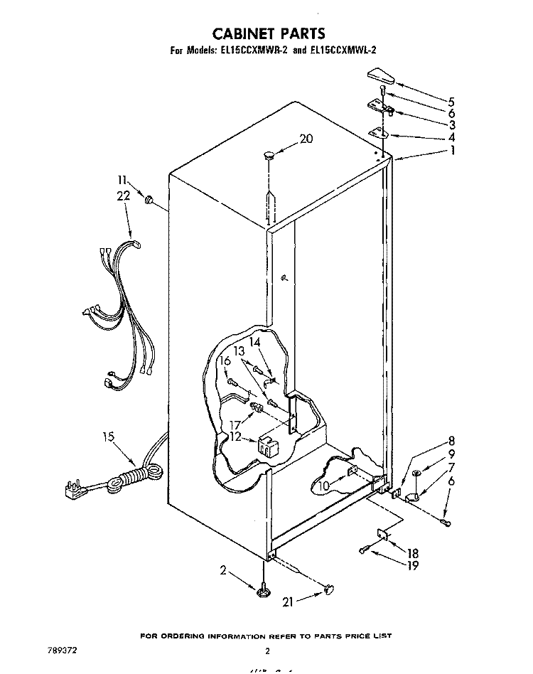 CABINET Diagram and Parts List for EL15CCXMWR2  Whirlpool Refrigerator