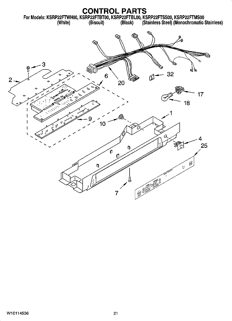 CONTROL PARTS, OPTIONAL PARTS (NOT INCLUDED) Diagram and Parts List for KSRP22FTMS00  KitchenAid Refrigerator
