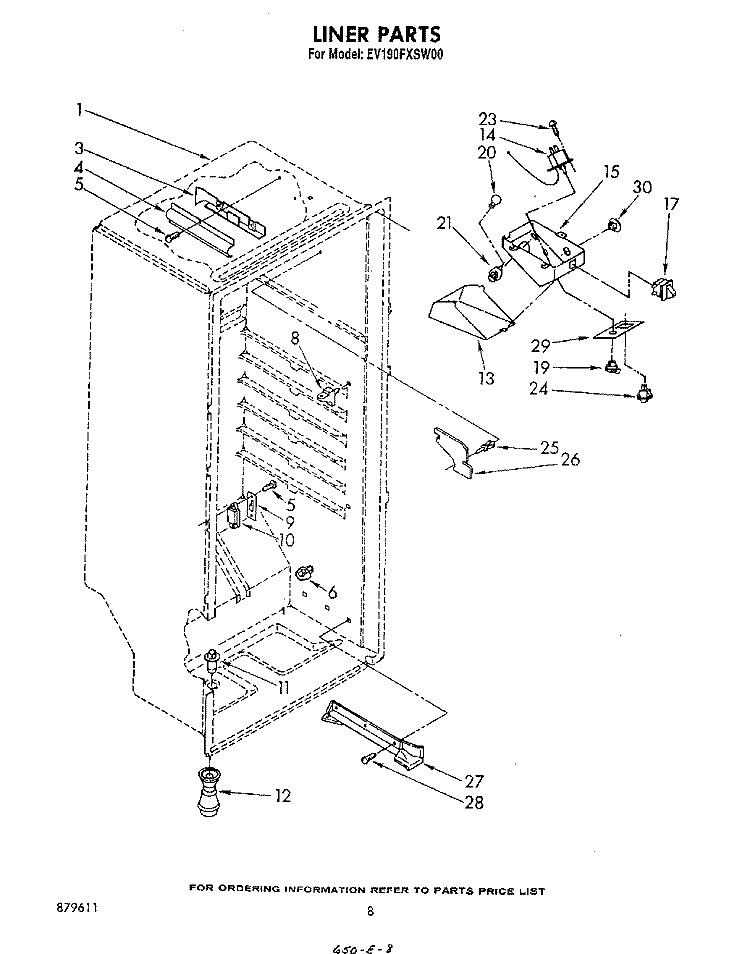LINER Diagram and Parts List for EV190FXSW00  Whirlpool Freezer
