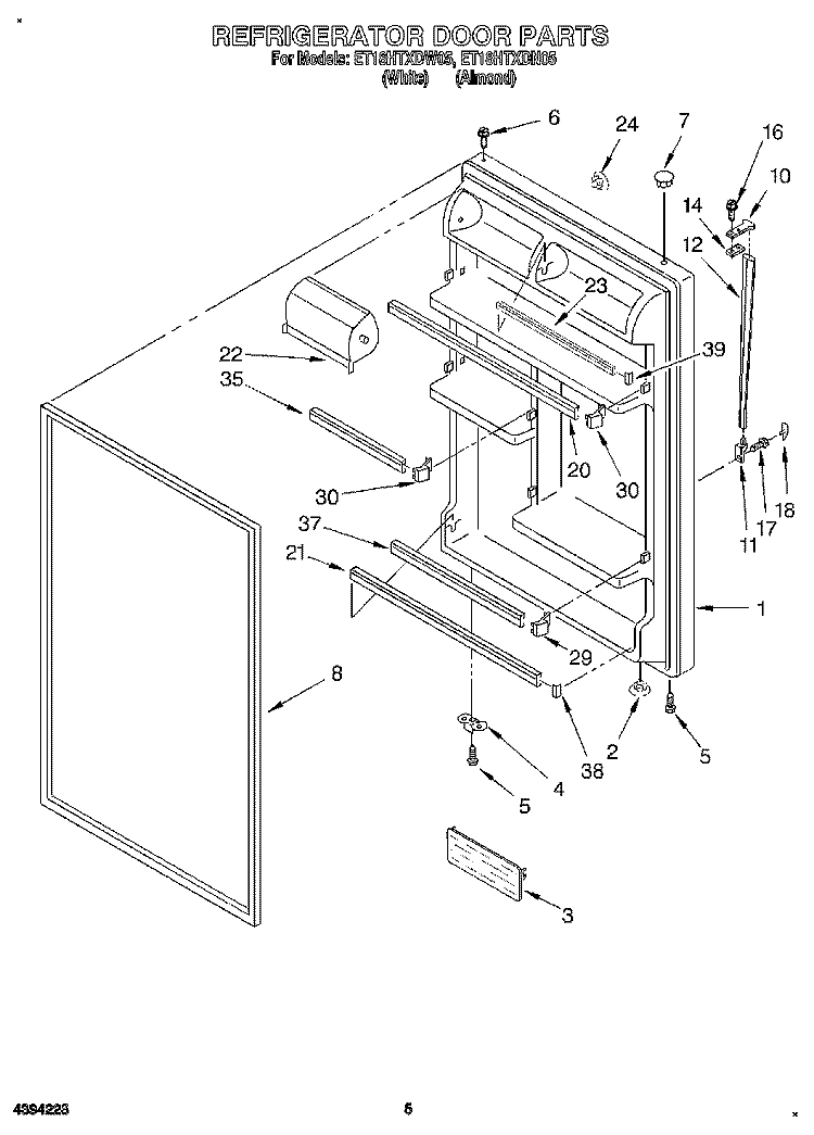 REFRIGERATOR DOOR Diagram and Parts List for ET18HTXDN05  Whirlpool Refrigerator