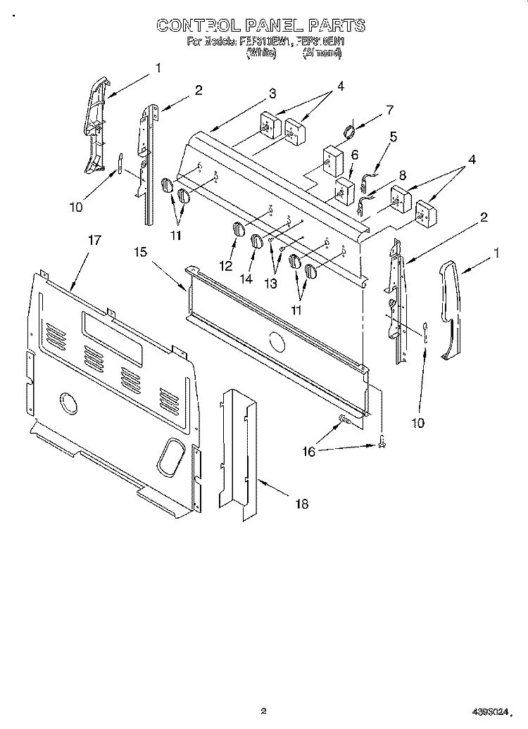 CONTROL PANEL Diagram and Parts List for FEP310EN1  Roper Range