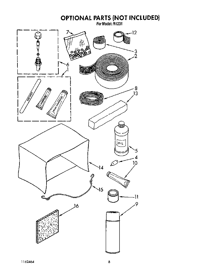 OPTIONAL Diagram and Parts List for R1231  Whirlpool Air Conditioner