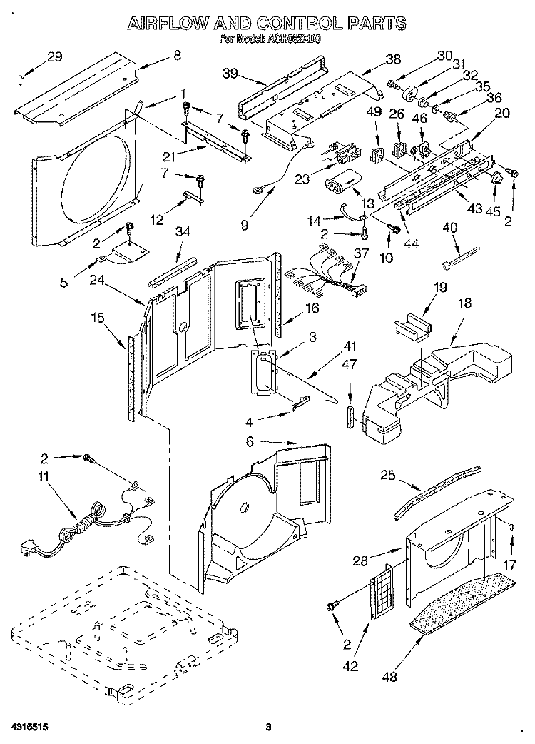 AIRFLOW AND CONTROL Diagram and Parts List for ACH082XD0  Whirlpool Air Conditioner