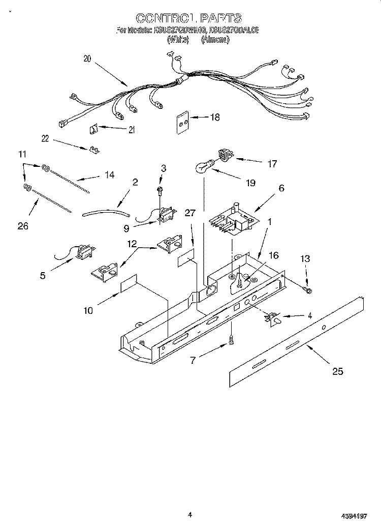 CONTROL Diagram and Parts List for KSUS27QDAL00  KitchenAid Refrigerator